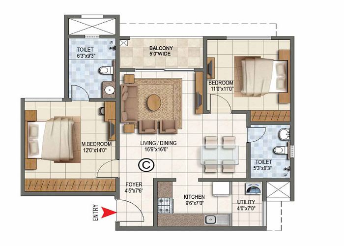 Featured Image of Sattva Aangane 2 BHK Floor Plan